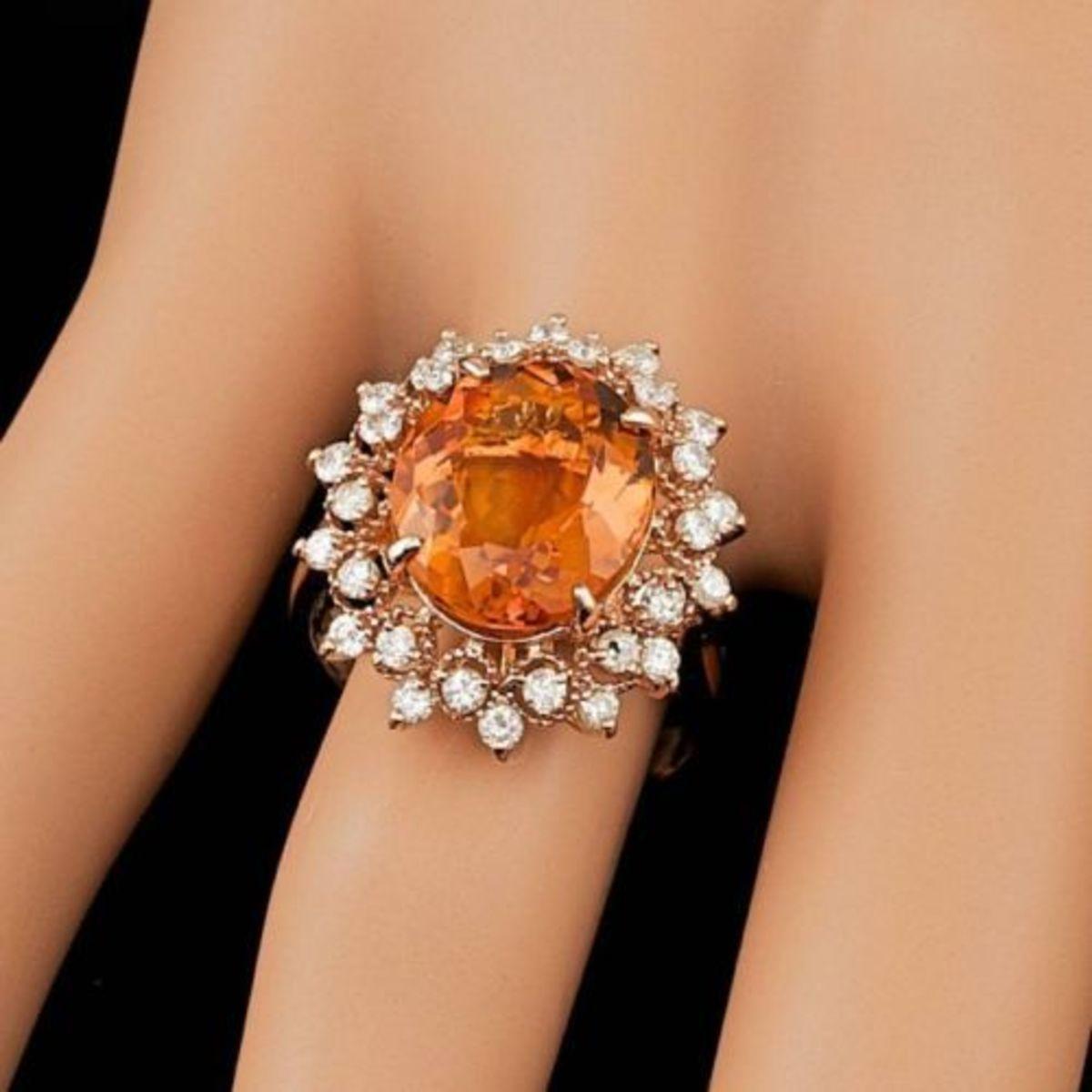 14K Rose Gold 5.72ct Citrine and 0.78ct Diamond Ring