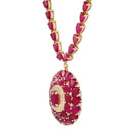 14K Yellow Gold Setting with 56.85ct Ruby and 1.58ct Diamond Necklace