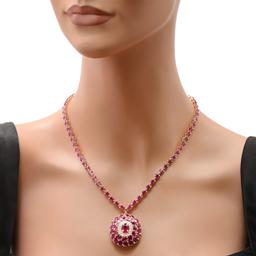 14K Yellow Gold Setting with 56.85ct Ruby and 1.58ct Diamond Necklace