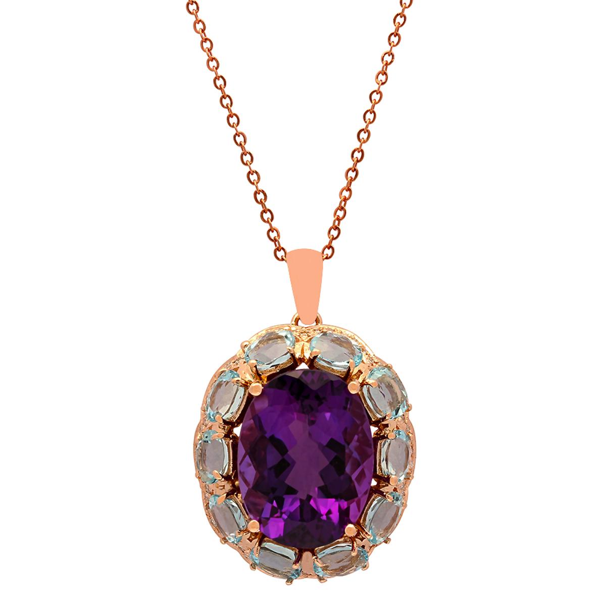 14k Rose Gold 17.60ct Amethyst 13.82ct Aquamarine 0.72ct Diamond Pendant