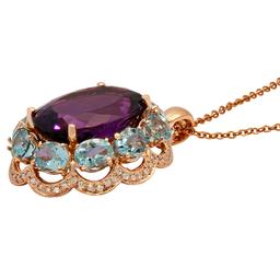 14k Rose Gold 17.60ct Amethyst 13.82ct Aquamarine 0.72ct Diamond Pendant