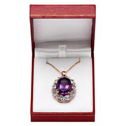 14k Rose Gold 17.60ct Amethyst 13.82ct Aquamarine 0.72ct Diamond Pendant