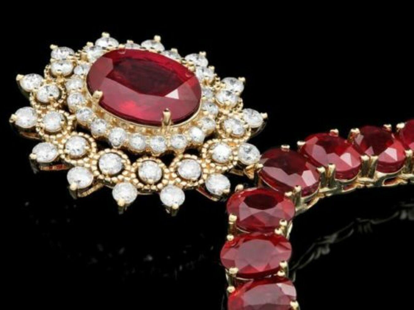 14K Yellow Gold 94.35ct Ruby and 1.60ct Diamond Necklace