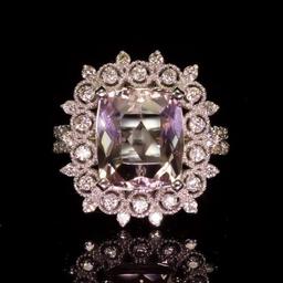 14K White Gold 3.79ct Morganite and 0.92ct Diamond Ring