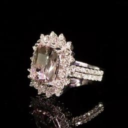 14K White Gold 3.79ct Morganite and 0.92ct Diamond Ring