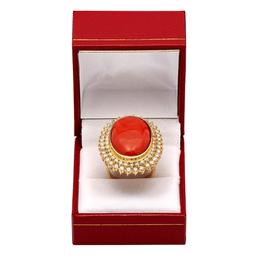 14k Yellow Gold 31.24ct Coral 2.14ct Diamond Ring