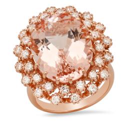 14K Rose Gold with 12.91ct Morganite and 1.39ct Diamond Ladies Ring