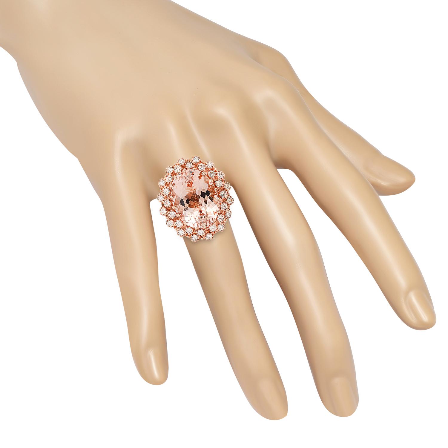 14K Rose Gold with 12.91ct Morganite and 1.39ct Diamond Ladies Ring