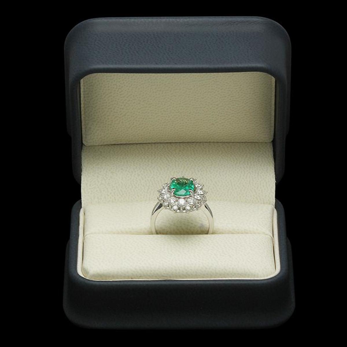 14K White Gold 1.81ct Emerald and 1.45ct Diamond Ring