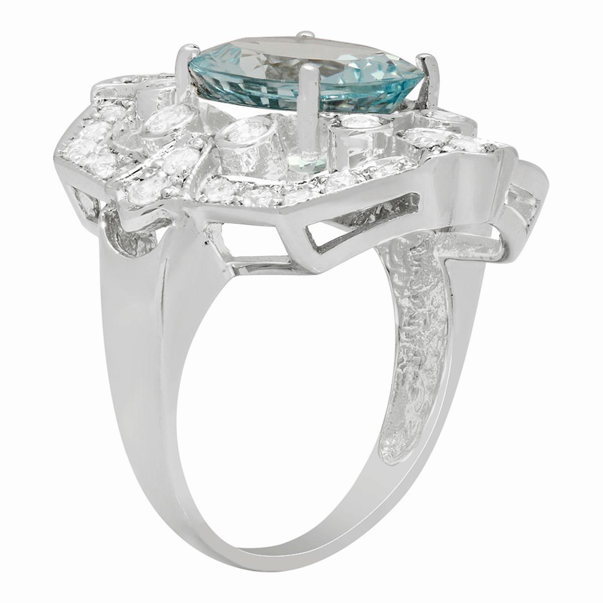 14k White Gold 3.86ct Aquamarine 1.01ct Diamond Ring