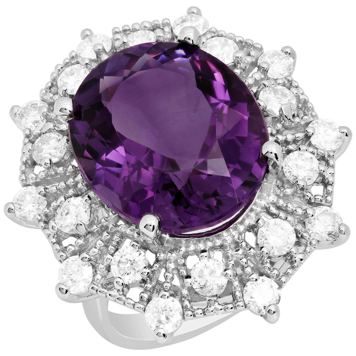 14k White Gold 12.32ct Amethyst 1.86ct Diamond Ring