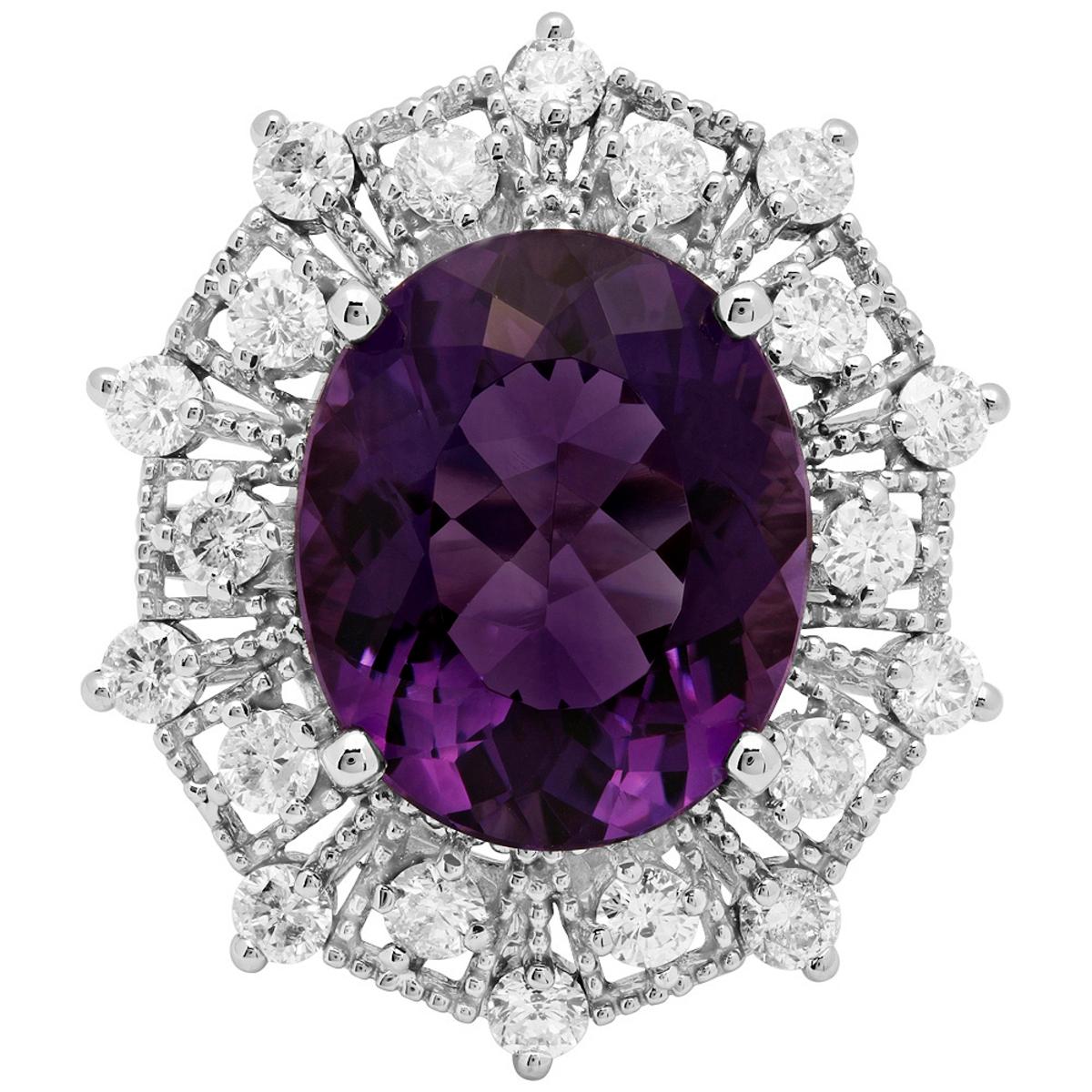 14k White Gold 12.32ct Amethyst 1.86ct Diamond Ring