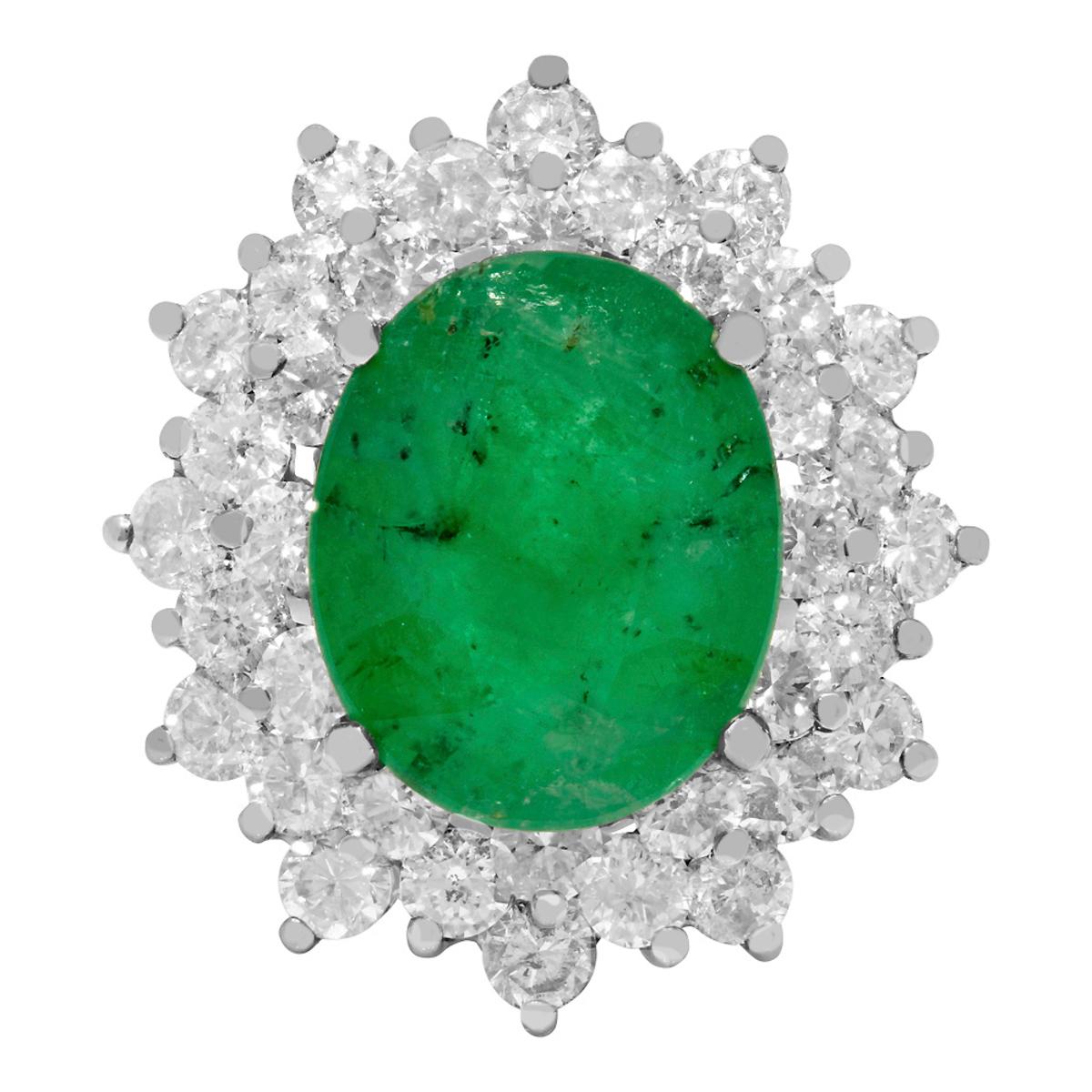 14k White Gold 4.09ct Emerald 2.38ct Diamond Ring