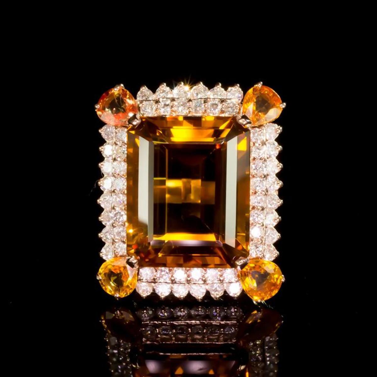 14K Rose Gold 19.0ct Citrine 2.56ct Sapphire and 1.81ct Diamond Ring