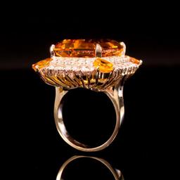 14K Rose Gold 19.0ct Citrine 2.56ct Sapphire and 1.81ct Diamond Ring