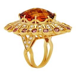 14k Yellow Gold 15.27ct Citrine 1.15ct Sapphire 1.09ct Diamond Ring