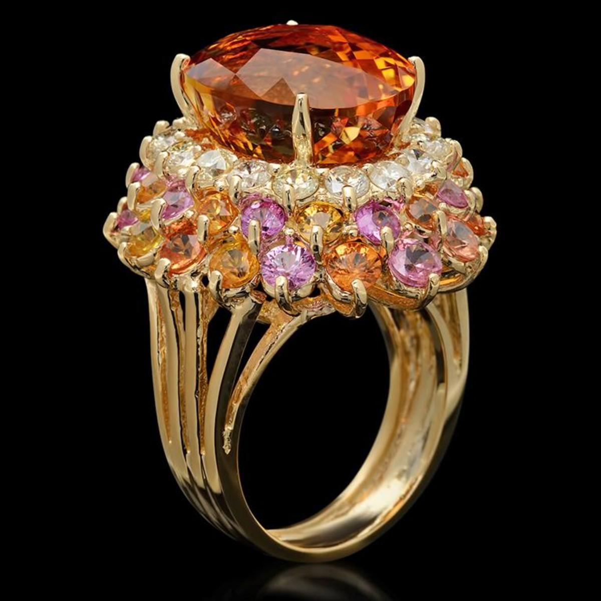 14K Yellow Gold 13.0ct Citrine 4.29ct Sapphire and 1.43ct Diamond Ring