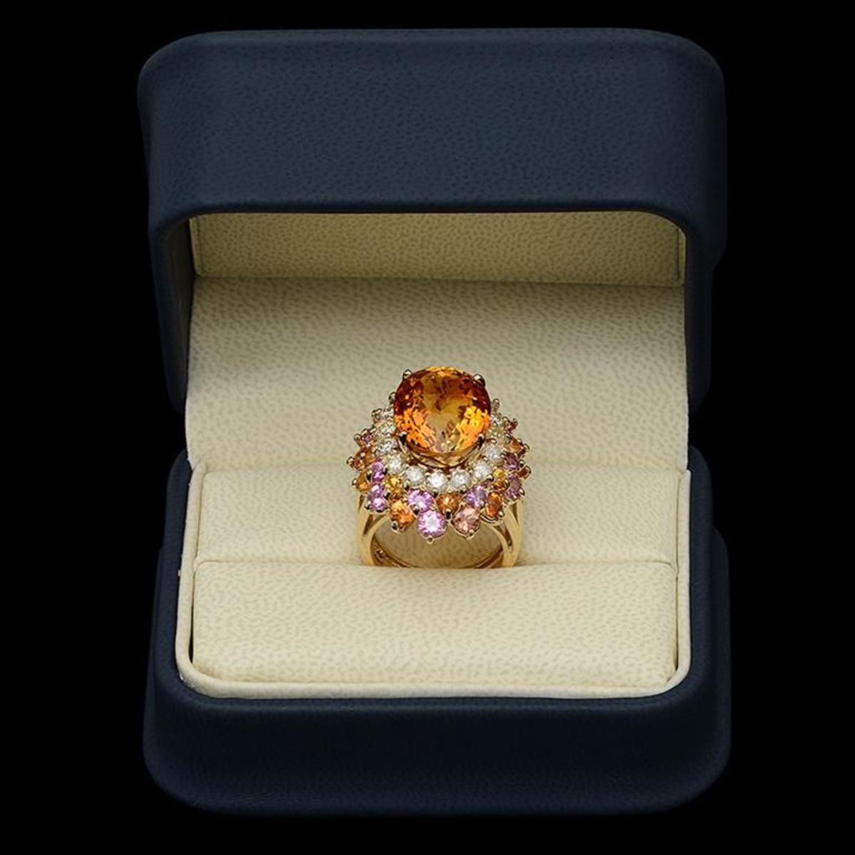 14K Yellow Gold 13.0ct Citrine 4.29ct Sapphire and 1.43ct Diamond Ring