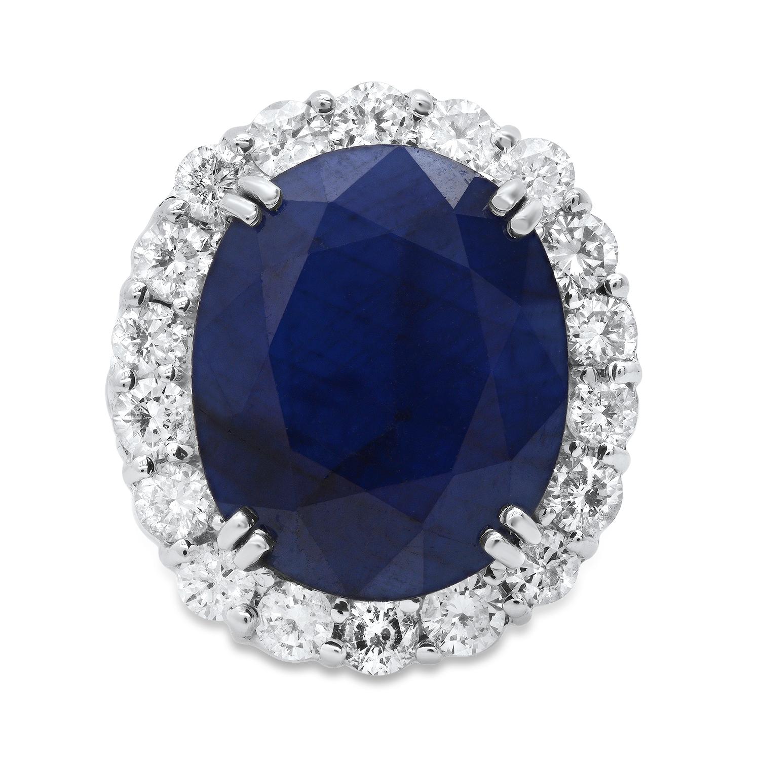 14K White Gold Setting with 20.00ct Sapphire and 3.5ct Diamond Ring