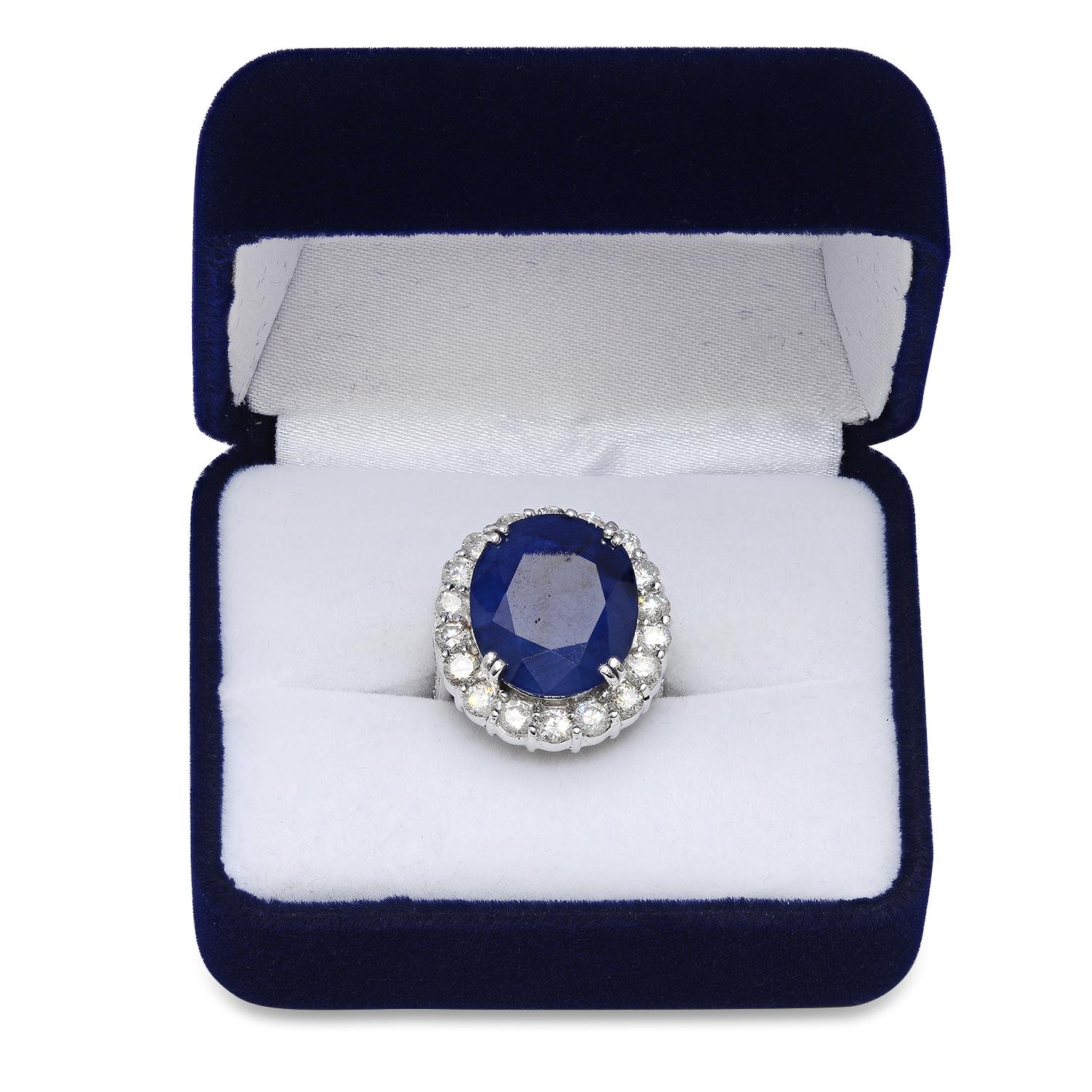 14K White Gold Setting with 20.00ct Sapphire and 3.5ct Diamond Ring