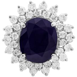 14k White Gold 7.16ct Sapphire 1.58ct Diamond Ring