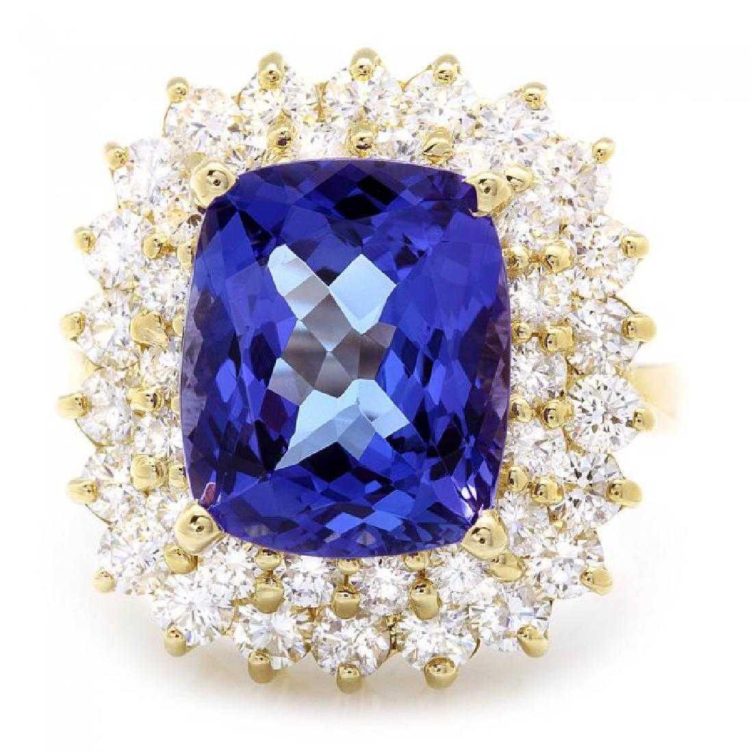 14K Yellow Gold 6.83ct Tanzanite and 2.48ct Diamond Ring