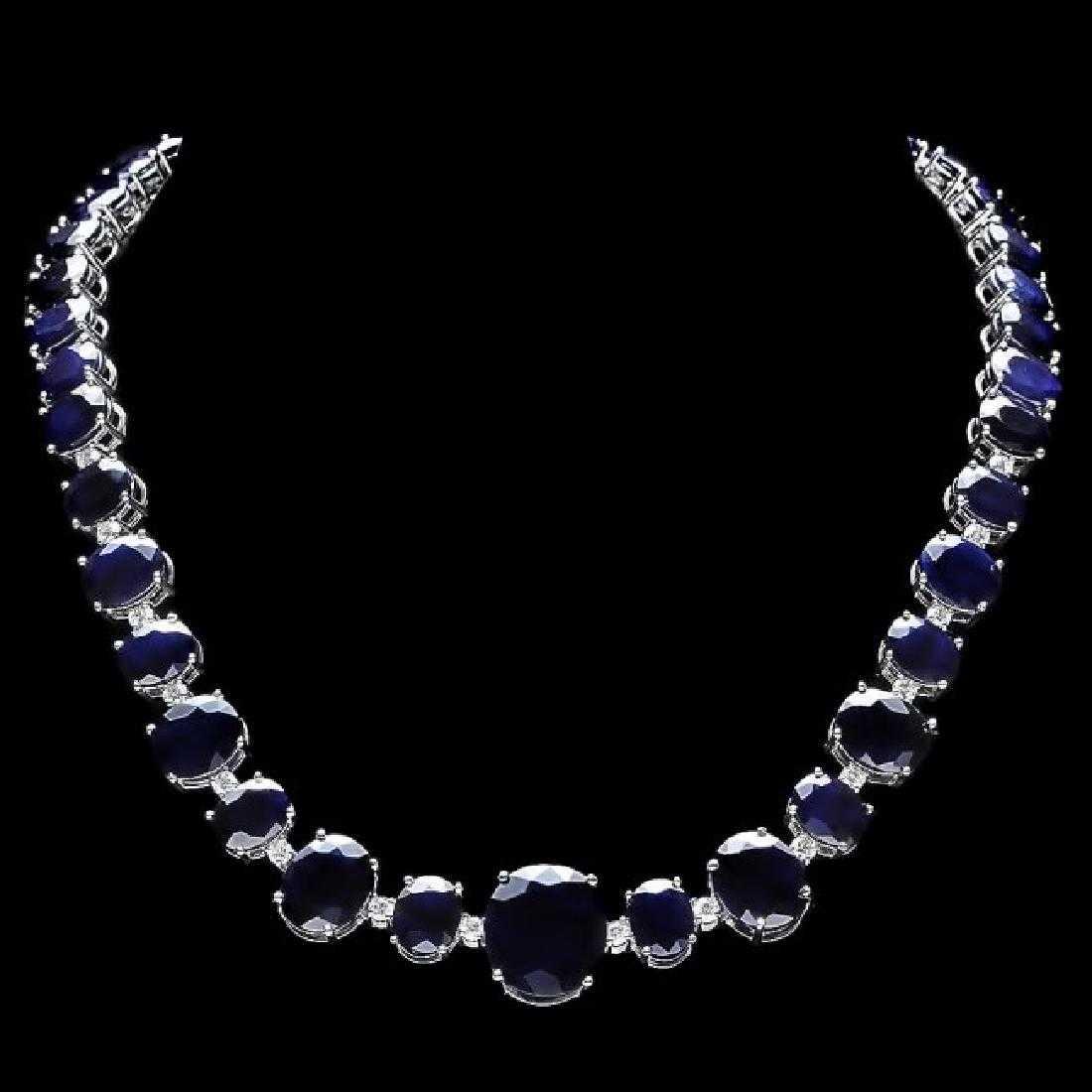 14K White Gold 164.72ct Sapphire and 1.74ct Diamond Necklace