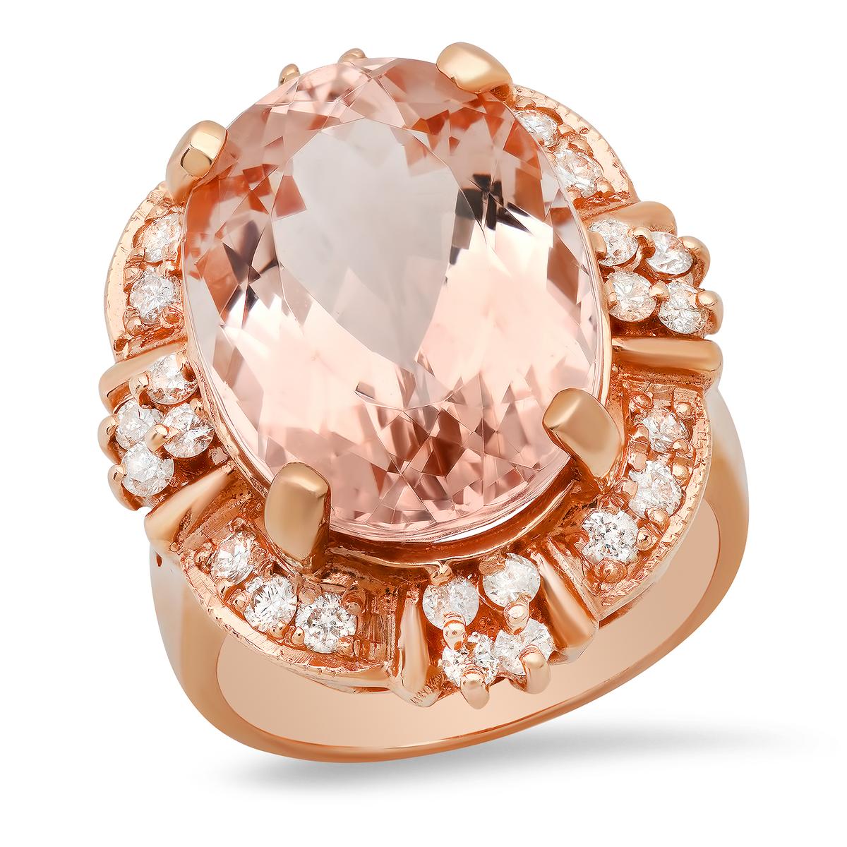 14K Rose Gold 14.23ct Morganite and 0.85ct Diamond Ring