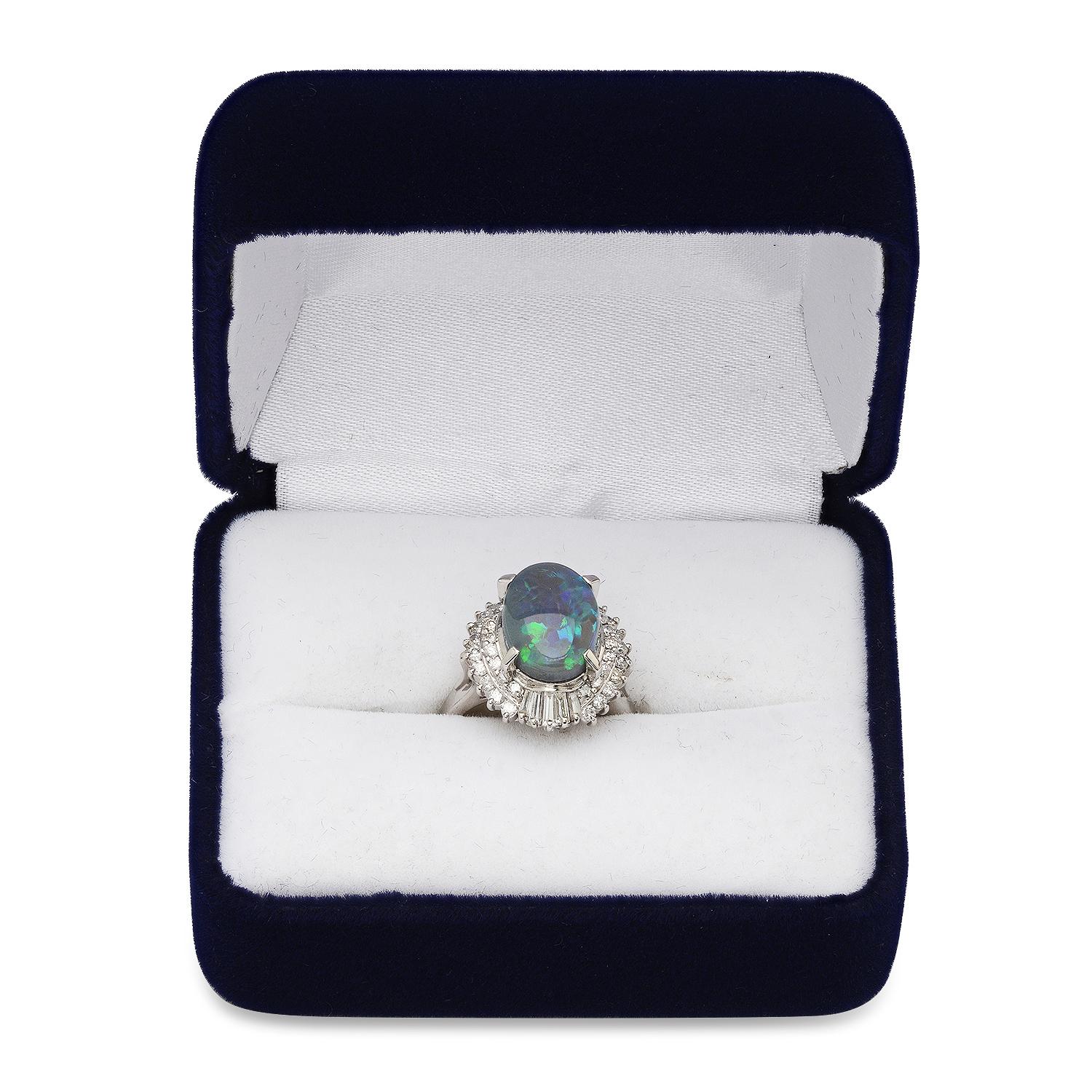 Platinum Setting with 3.47ct Opal and 0.74ct Diamond Ladies Ring