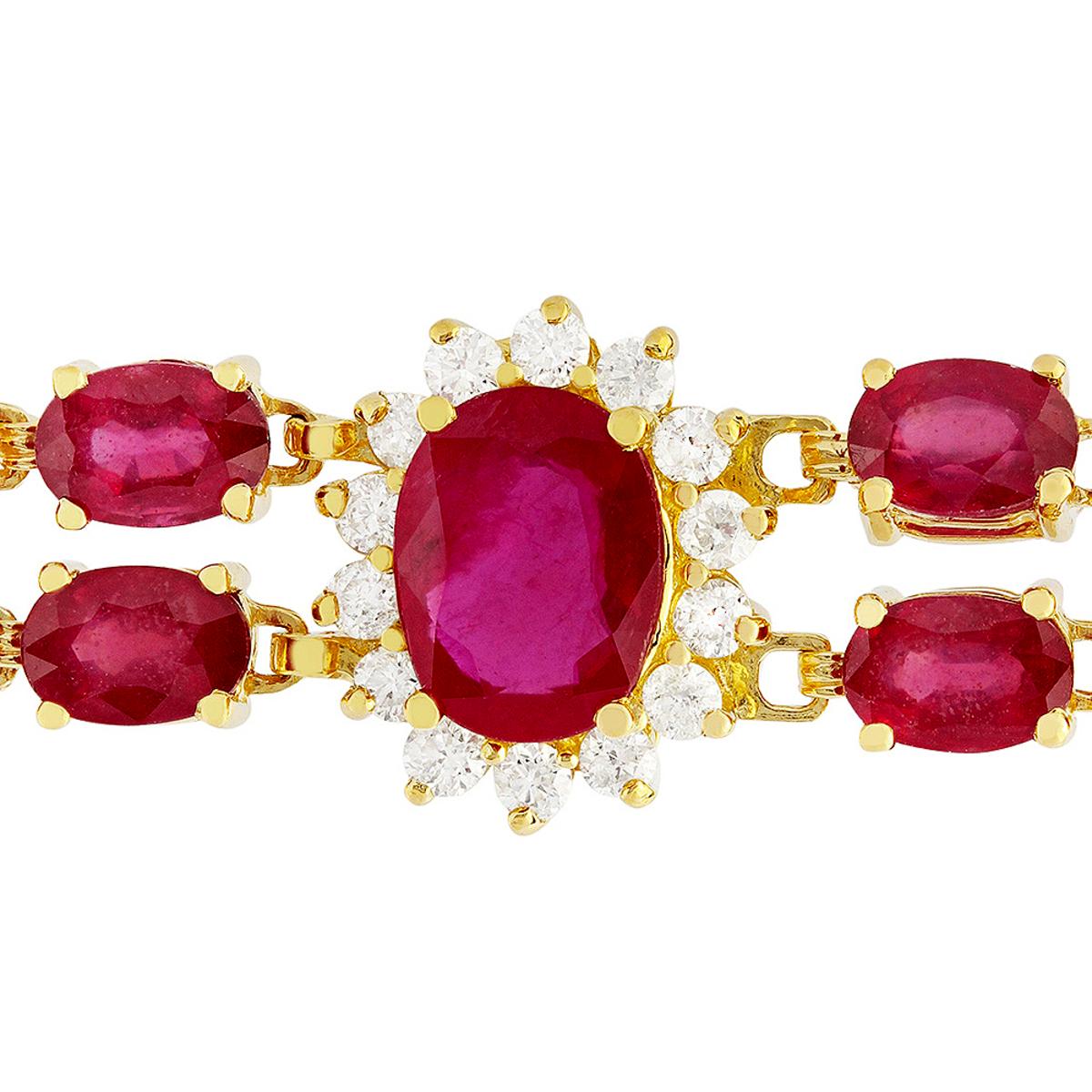 14k Yellow Gold 29.67ct Ruby 1.64ct Diamond Bracelet