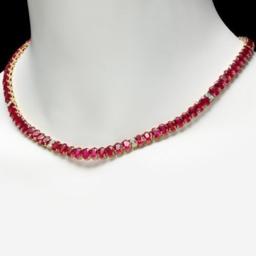 14K Yellow Gold 53.35ct Ruby and 1.27ct Diamond Necklace