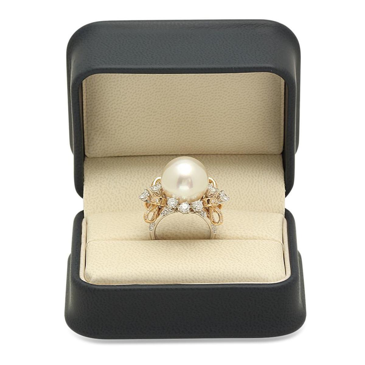 14K White and Yellow Gold 15mm South Sea Pearl and 2.4ct Diamond Ring