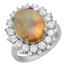 14k White Gold 3.78ct Opal 1.84ct Diamond Ring