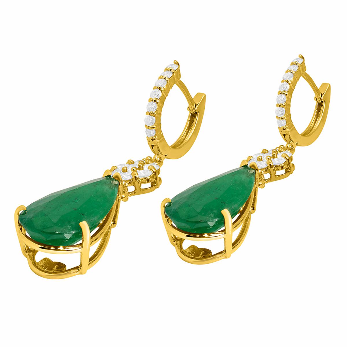 14k Yellow Gold 19.94ct Emerald 2.11ct Diamond Earrings