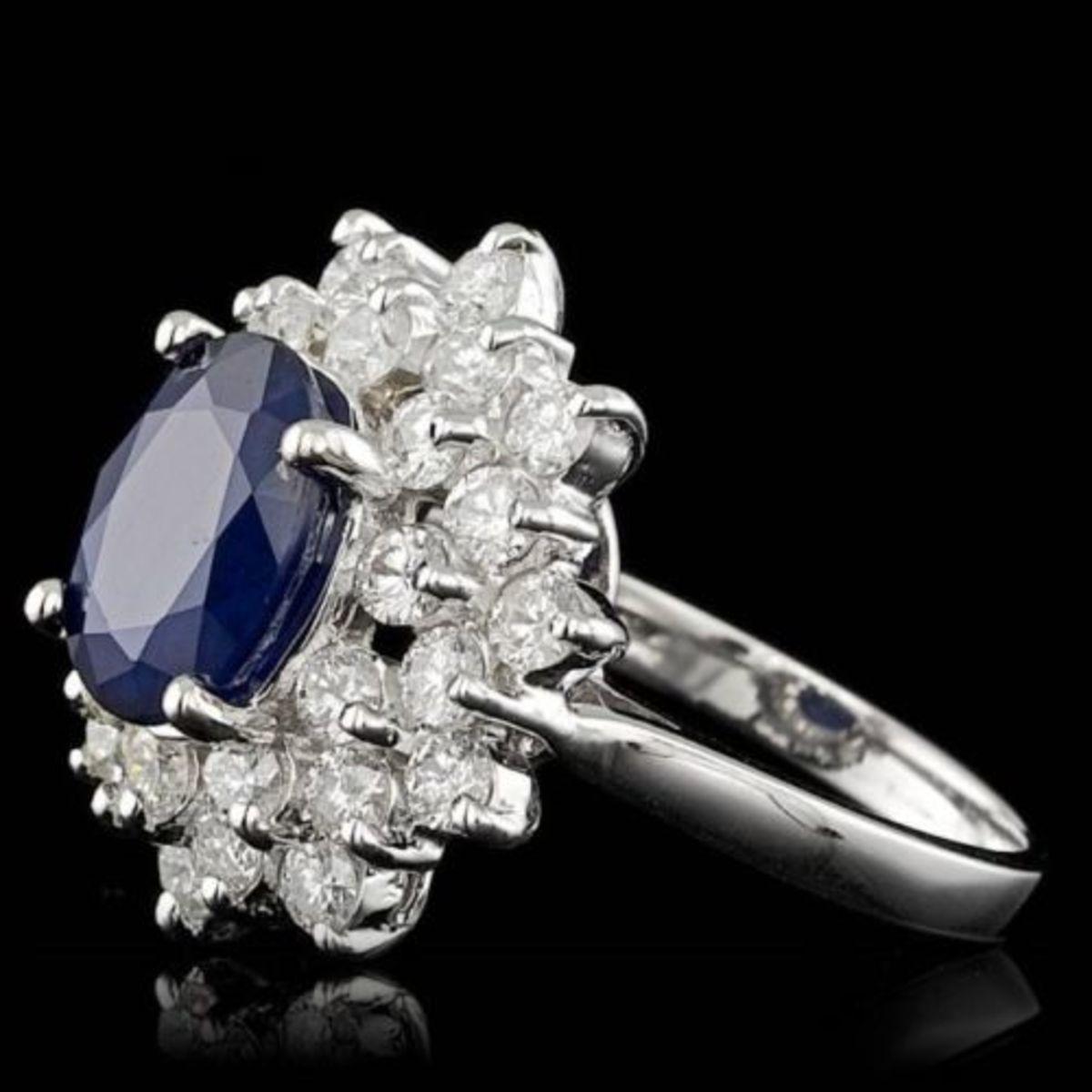 14K White Gold 3.43ct Sapphire and 1.77ct Diamond Ring