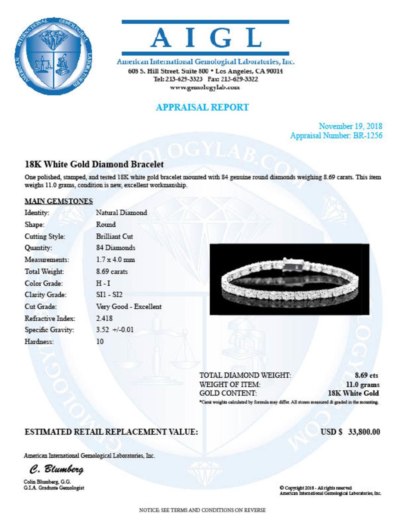 18K Gold 8.69ct Diamond Bracelet