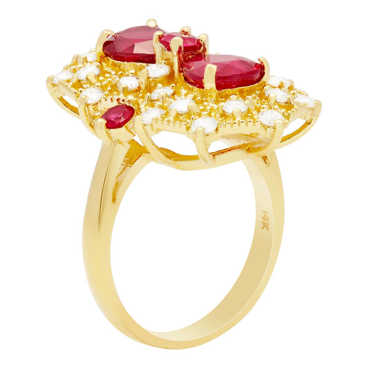 14k Yellow Gold 3.21ct & 0.51ctct Ruby 1.04ct Diamond Ring