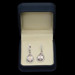 14K Gold 9.62ct Morganite & 1.71ct Diamond Earrings