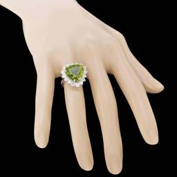 14K White Gold 9.38ct Peridot and 1.60ct Diamond Ring