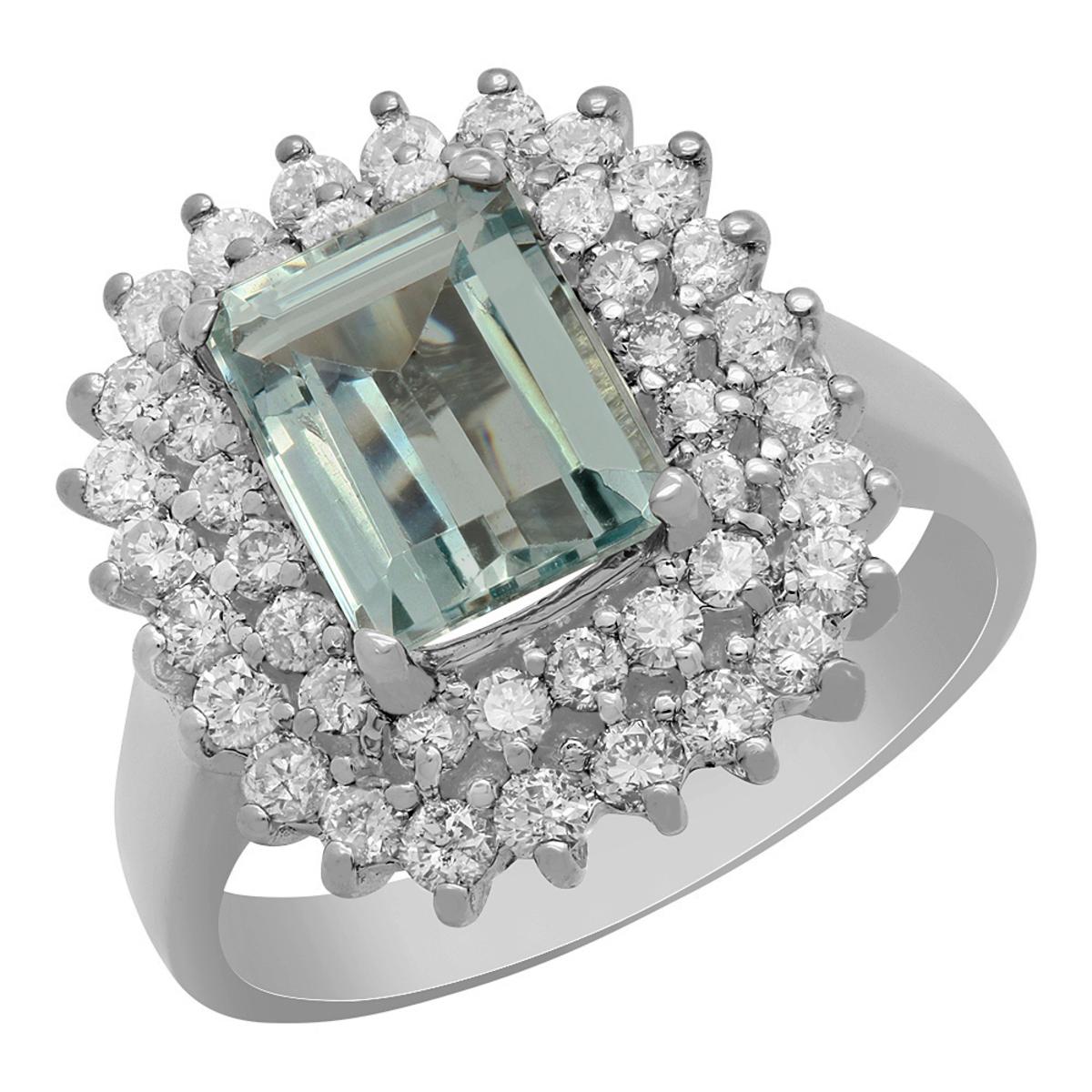 14k White Gold 2.03ct Aquamarine 1.12ct Diamond Ring