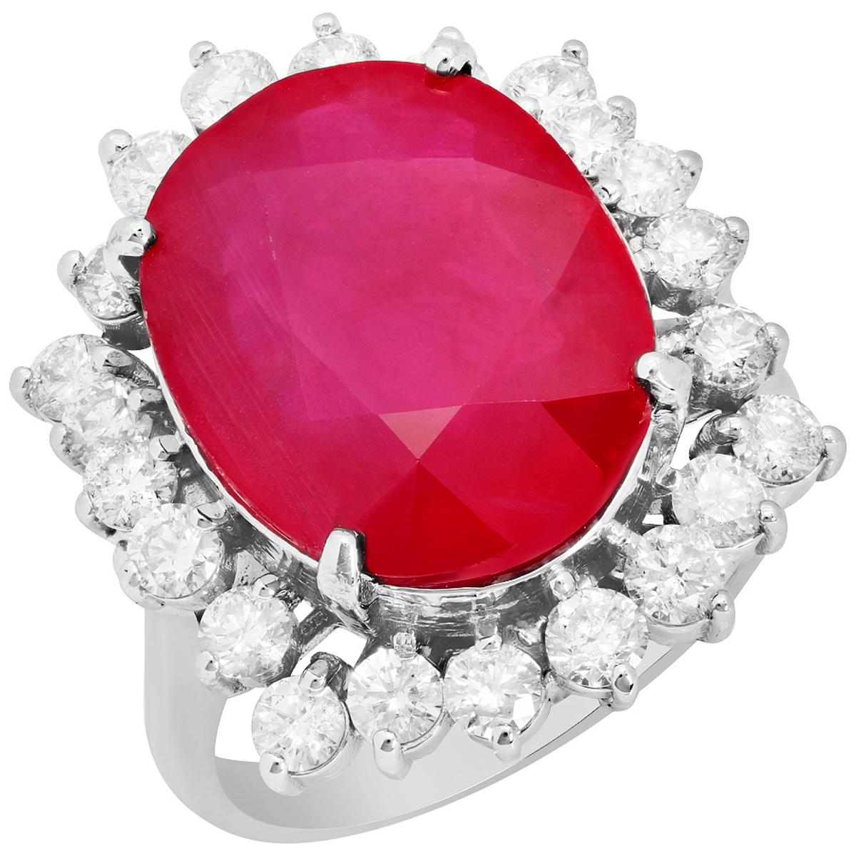 14k White Gold 10.77ct Ruby 1.41ct Diamond Ring