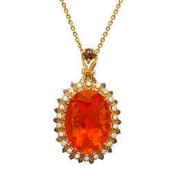 14k Yellow Gold 18.20ct Fire Opal 0.66ct & 0.94ct Diamond Pendant