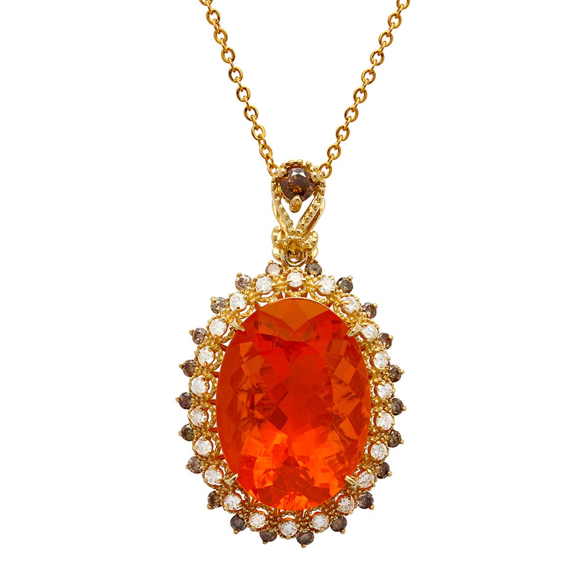 14k Yellow Gold 18.20ct Fire Opal 0.66ct & 0.94ct Diamond Pendant