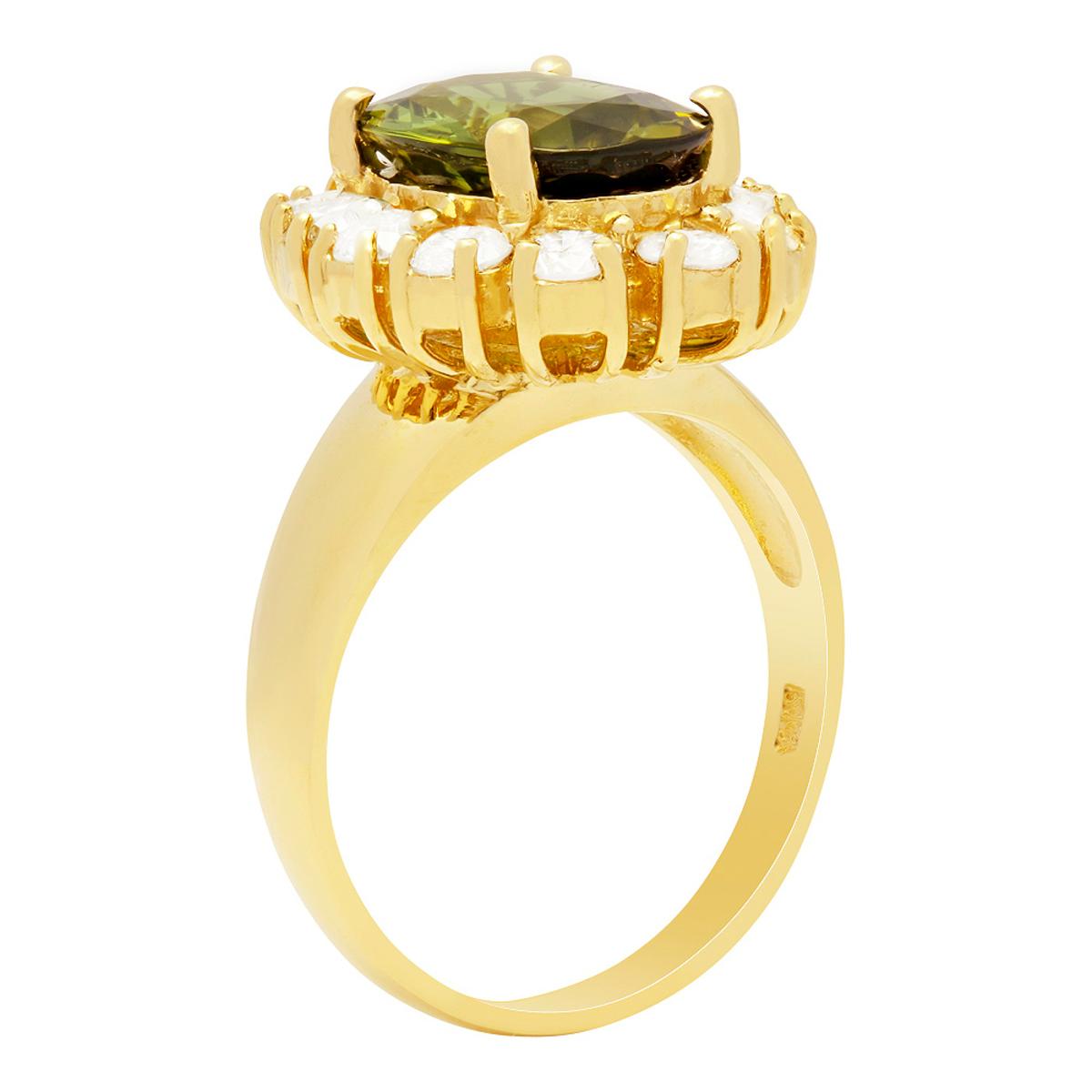 14k Yellow Gold 2.83ct Green Tourmaline 1.14ct Diamond Ring