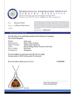 14k White Gold 23.65ct Morganite 1.09ct Diamond Pendant