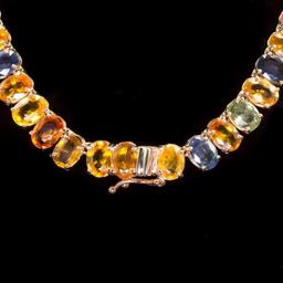 14K Gold 77.19ct Multi-Color Sapphire Necklace