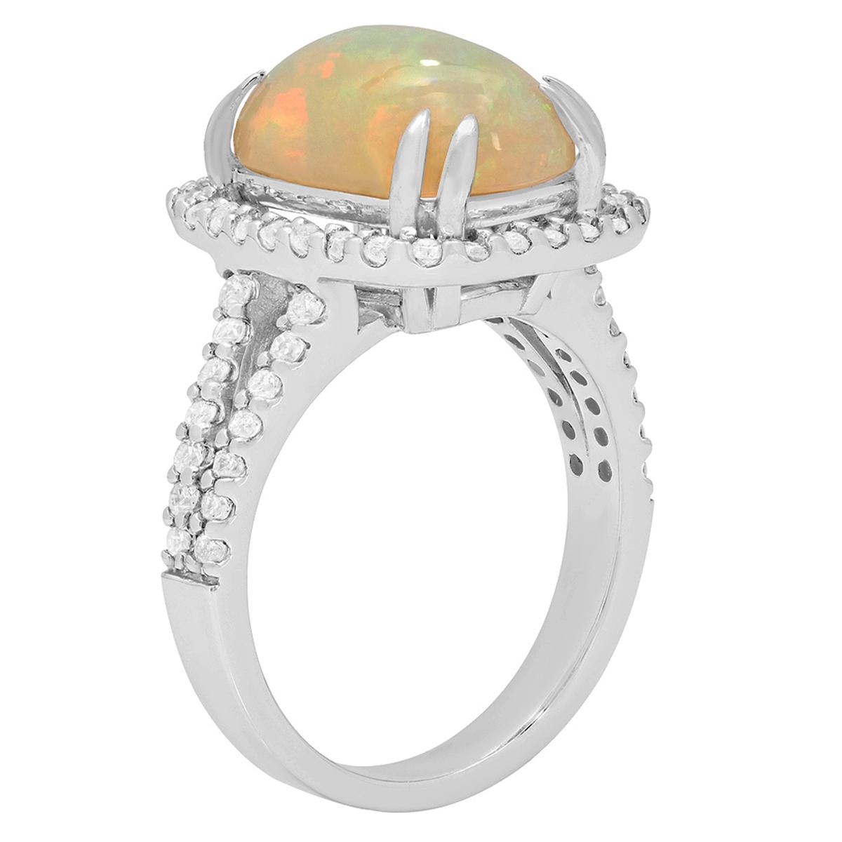 14k White Gold 5.12ct White Opal 1.02ct Diamond Ring