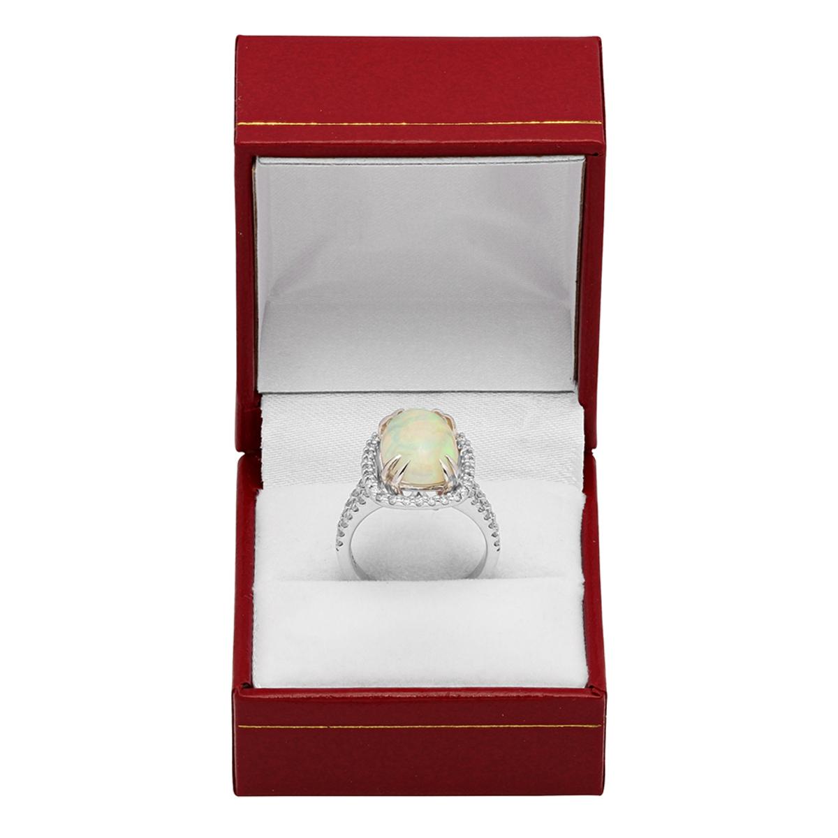 14k White Gold 5.12ct White Opal 1.02ct Diamond Ring