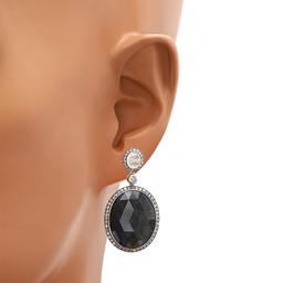 18K White Gold Setting with 43.98ct Sapphire, 0.88ct Labradorite and 1.09ct Diamond Earrings