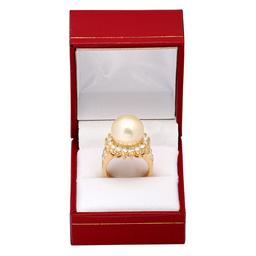 14k Yellow Gold 13mm Pearl 1.73ct Diamond Ring